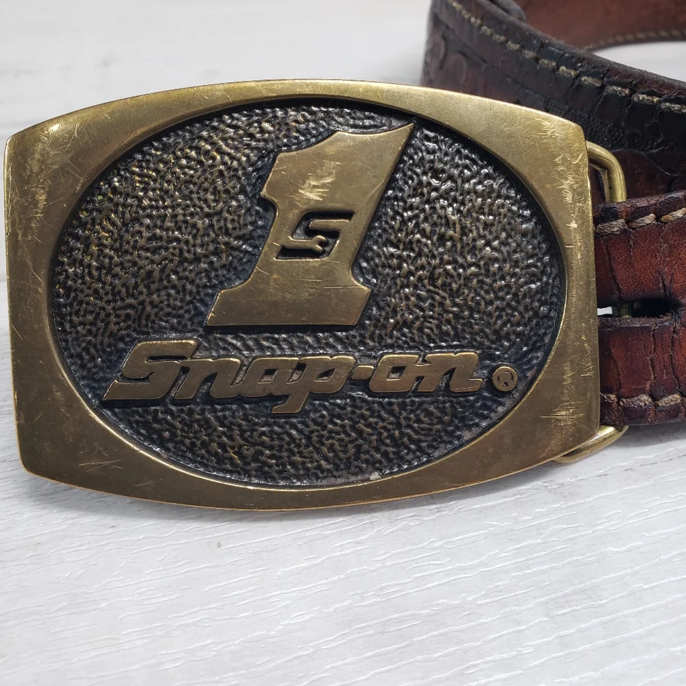 Vintage Snap On #1 Brown Leather Belt Brass Buckle Western